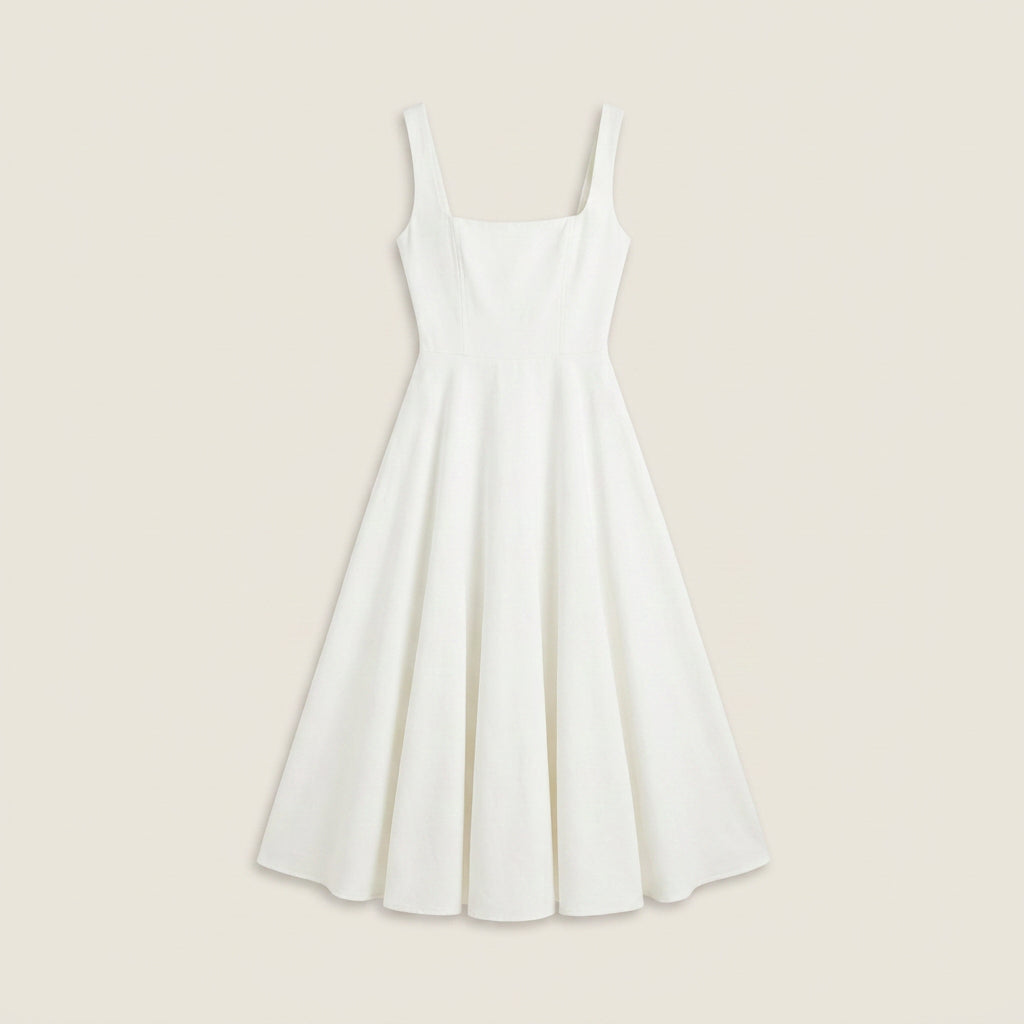 Women's Midi Dress Square Neck Flared Skirt