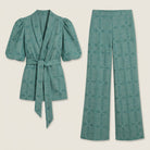Women's Kimono Jacket & Wide-Leg Trousers Co-Ord Set – Geometric Print