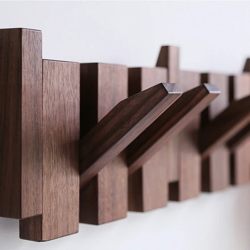 Wooden Coat Rack Piano Design – Walnut and Beech Wall Hooks