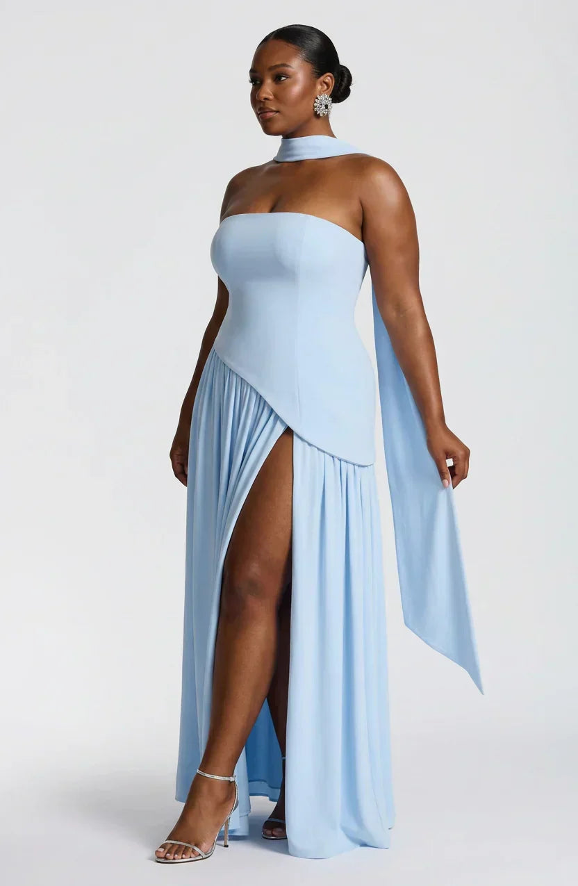 Maxi Dress For Women – Black & White Strapless Colorblock