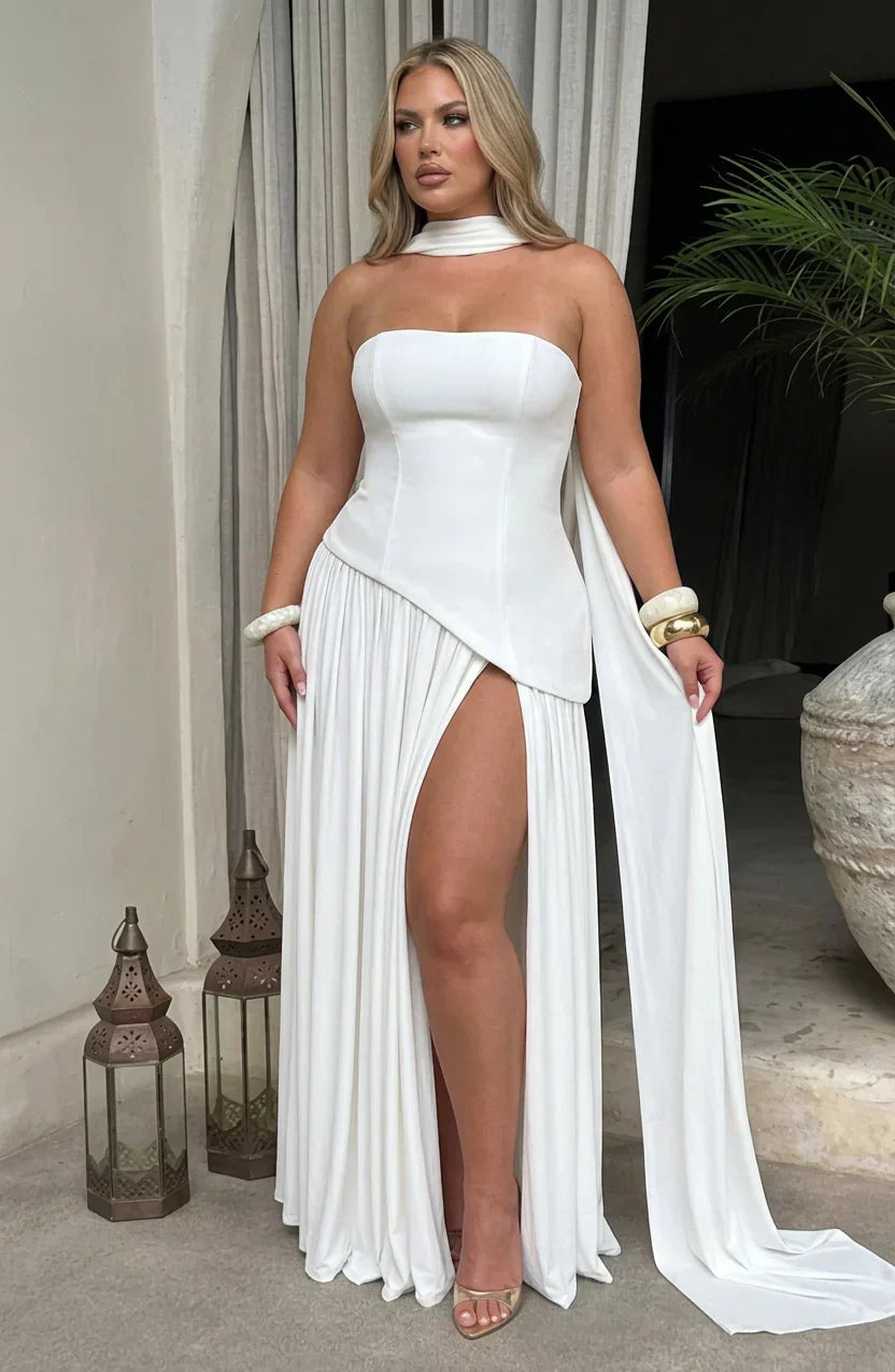 Maxi Dress For Women – Black & White Strapless Colorblock