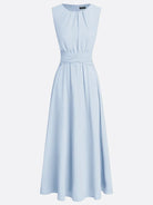Sleeveless ruched A-line maxi dress, full length front view