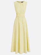 Sleeveless ruched A-line maxi dress in fuchsia, front view
