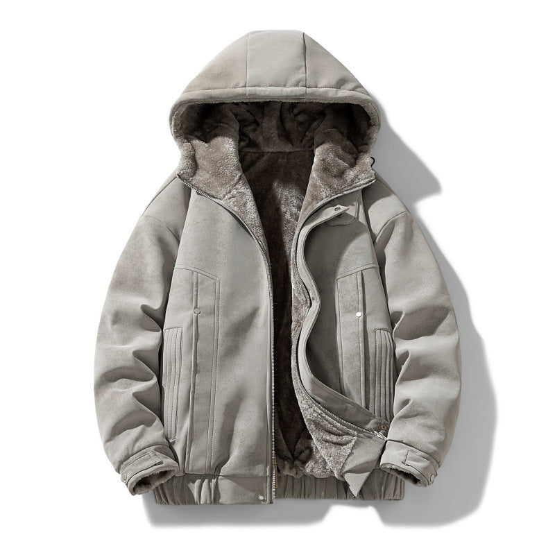 Men's Hooded Faux Suede Jacket with Sherpa Teddy Lining