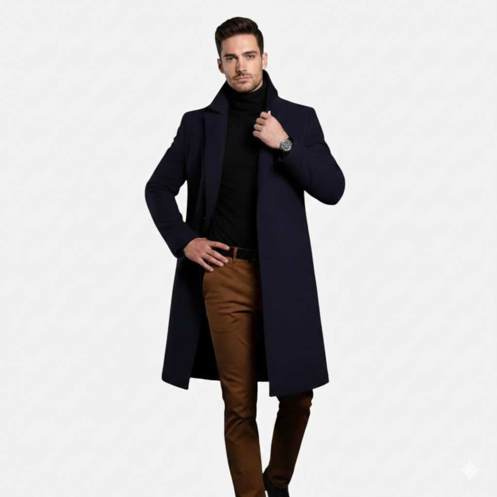 Men's Slim Fit Single-Breasted Overcoat, Knee-Length
