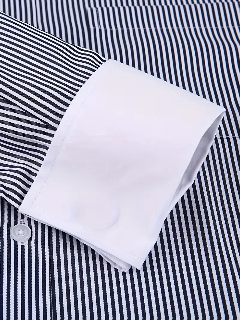 Men's Mandarin Collar Shirt Long Sleeve – Button-Front Formal Shirt