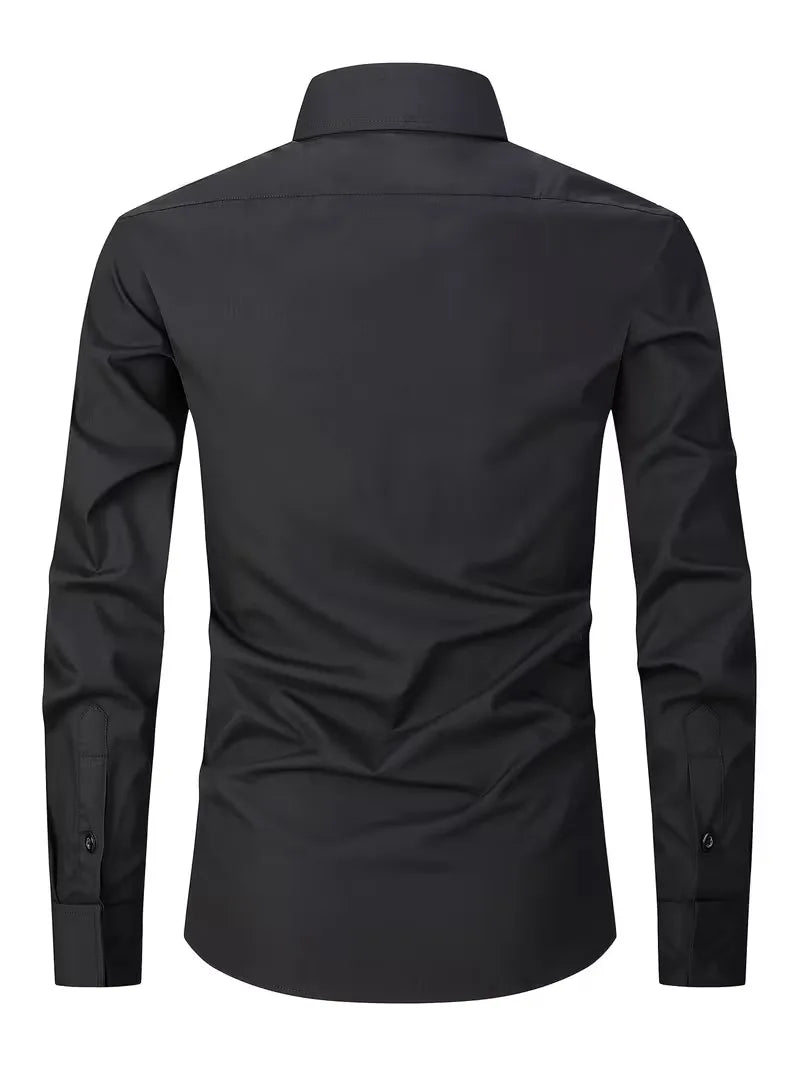 Men's Mandarin Collar Shirt Long Sleeve – Button-Front Formal Shirt