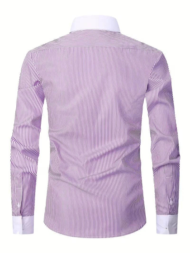 Men's Mandarin Collar Shirt Long Sleeve – Button-Front Formal Shirt
