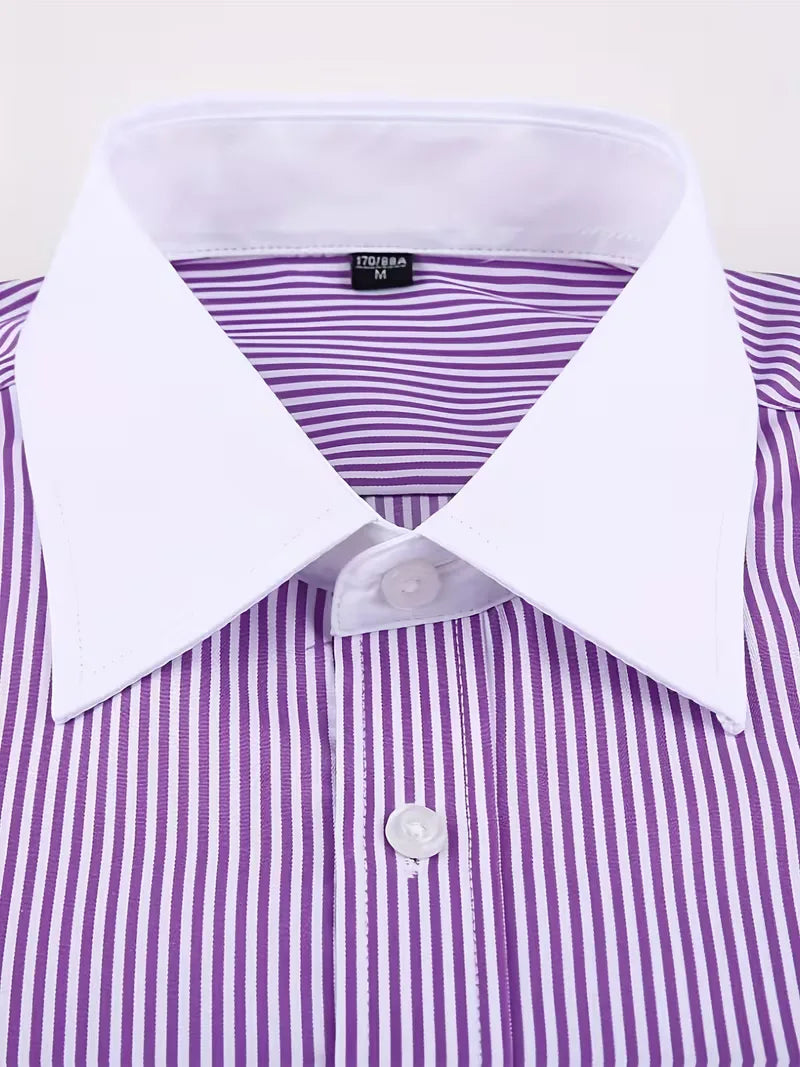 Men's Mandarin Collar Shirt Long Sleeve – Button-Front Formal Shirt