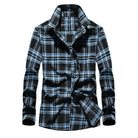 Men's Plaid Flannel Shirt with Kent Collar and Button Placket