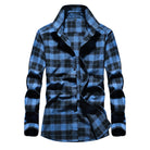 Men's Plaid Flannel Shirt with Kent Collar and Button Placket