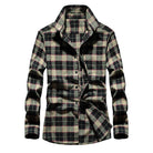 Men's Plaid Flannel Shirt with Kent Collar and Button Placket