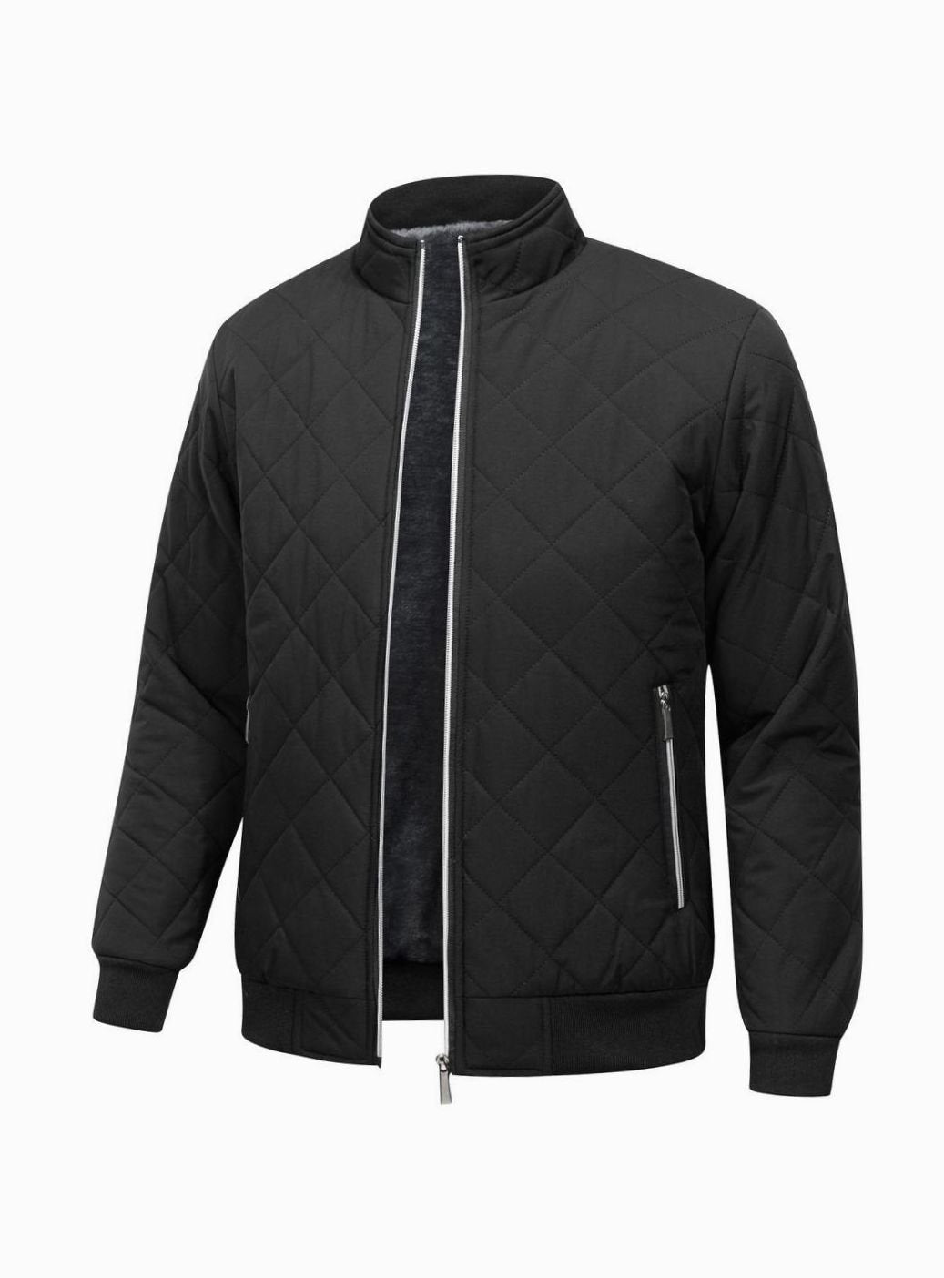 Men's Full-Zip Bomber Jacket with Quilted Shell and Fleece Lining