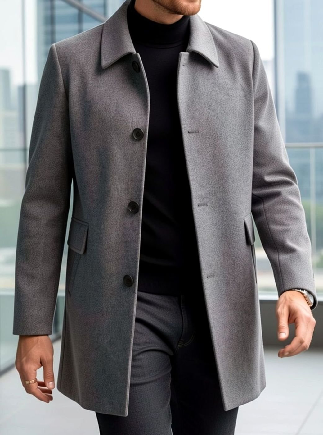 Men's Wool Overcoat – Relaxed Fit Single-Breasted Coat