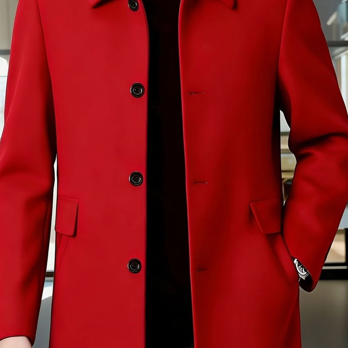 Men's Wool Overcoat – Relaxed Fit Single-Breasted Coat