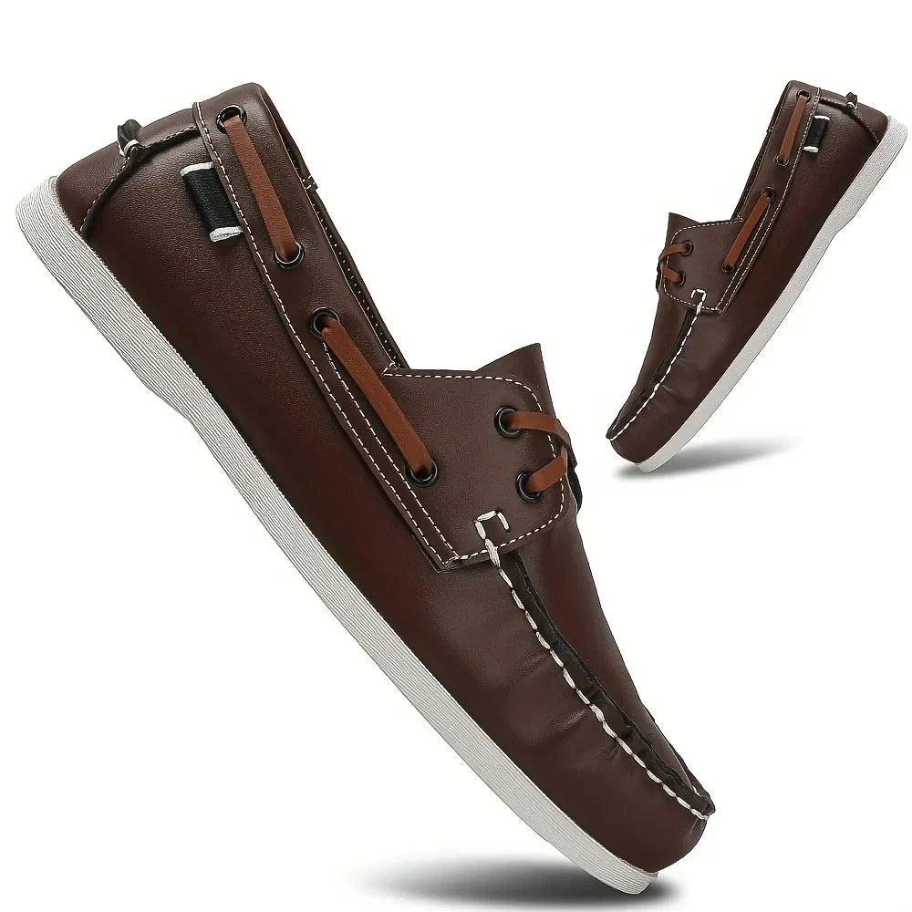 Men's Round-Toe Boat Shoes with Lace-Up Detail