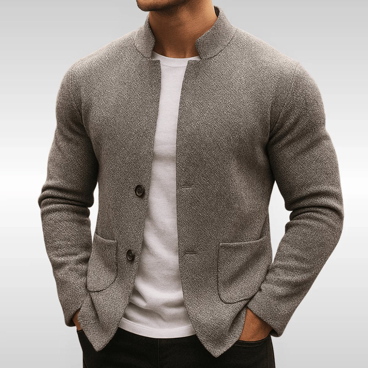 Men's Quilted Blazer Jacket with Mandarin Collar, Slim Fit