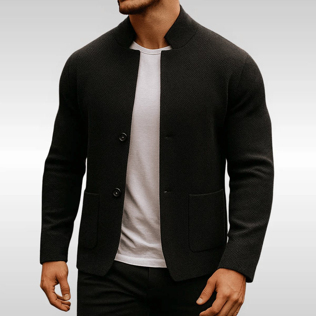 Men's Quilted Blazer Jacket with Mandarin Collar, Slim Fit