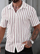 Men's Two-Tone Striped Short Sleeve Shirt in Red/White