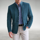 Men's Mandarin Collar Blazer Jacket - Structured Button-Front