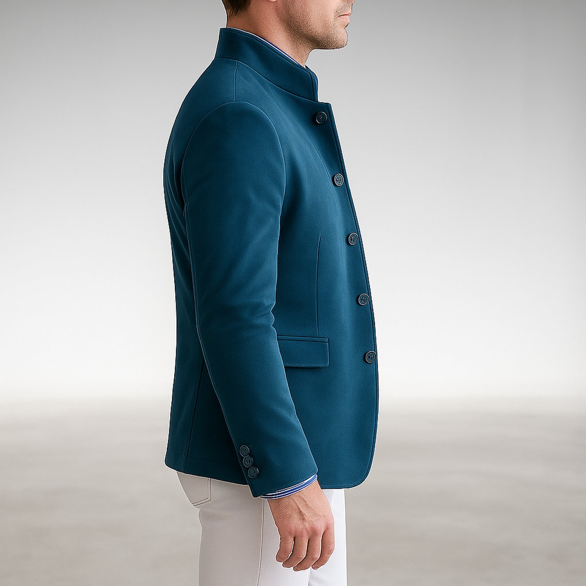 Men's Mandarin Collar Blazer Jacket - Structured Button-Front
