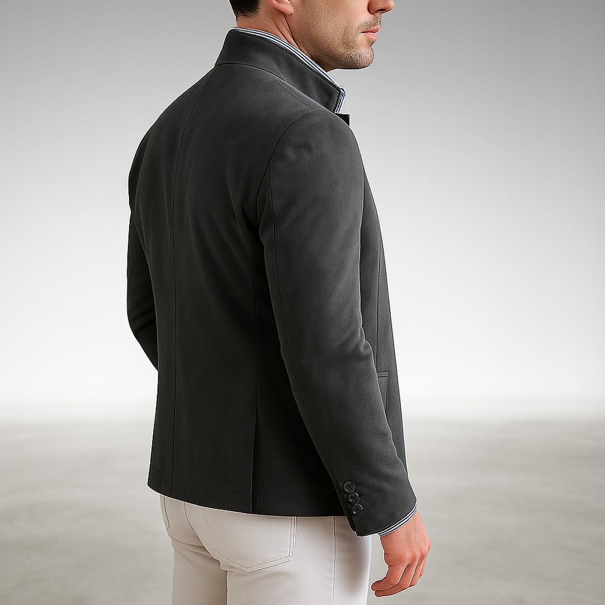 Men's Mandarin Collar Blazer Jacket - Structured Button-Front