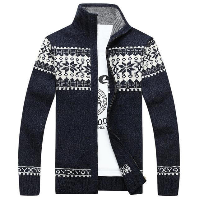 Men's Fleece-Lined Cardigan with Full Zip and Ribbed Cuffs