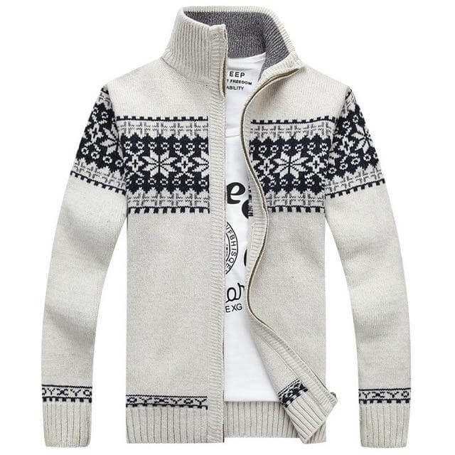 Men's Fleece-Lined Cardigan with Full Zip and Ribbed Cuffs