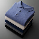 Men's Cashmere Polo Sweater with Button Collar and Long Sleeves