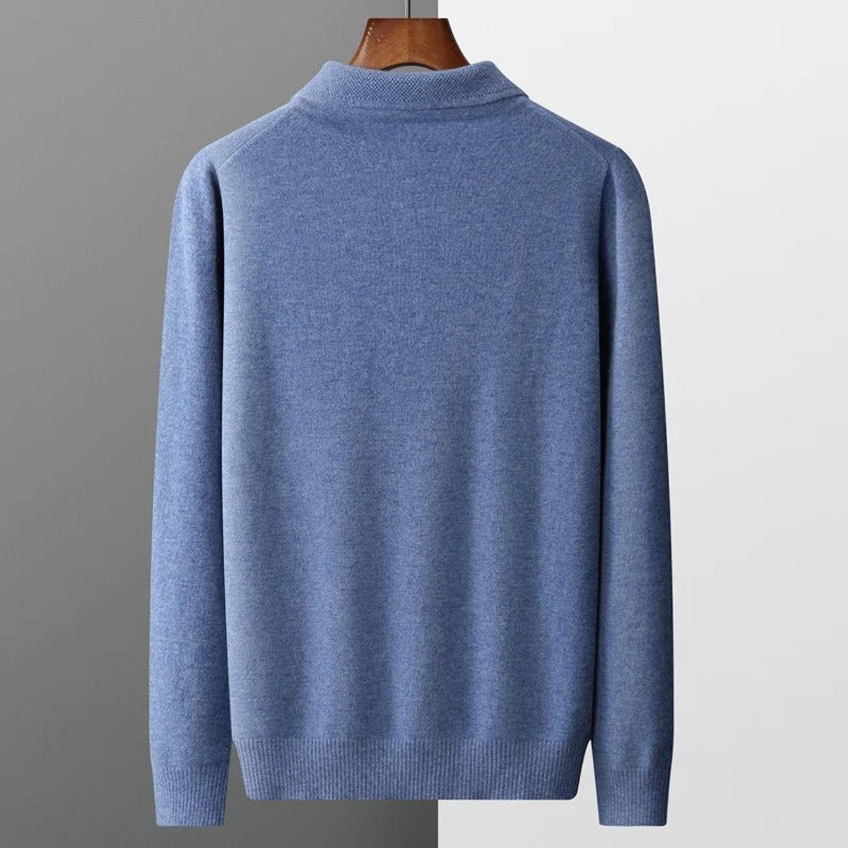 Men's Cashmere Polo Sweater with Button Collar and Long Sleeves