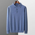 Men's Cashmere Polo Sweater with Button Collar and Long Sleeves