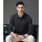 Men's Cashmere Polo Sweater with Button Collar and Long Sleeves