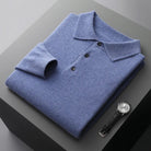 Men's Cashmere Polo Sweater with Button Collar and Long Sleeves