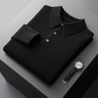 Men's Cashmere Polo Sweater with Button Collar and Long Sleeves