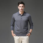 Men's Cashmere Polo Sweater with Button Collar and Long Sleeves