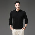 Men's Cashmere Polo Sweater with Button Collar and Long Sleeves