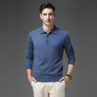 Men's Cashmere Polo Sweater with Button Collar and Long Sleeves