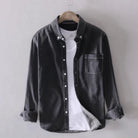 men's long sleeve button-up denim shirt in black