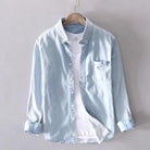 men's long sleeve button-up denim shirt in light blue