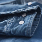 men's long sleeve button-up denim shirt in deep blue