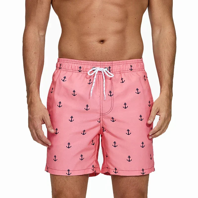 Men's Printed Swim Shorts with Pockets and Drawstring Waist