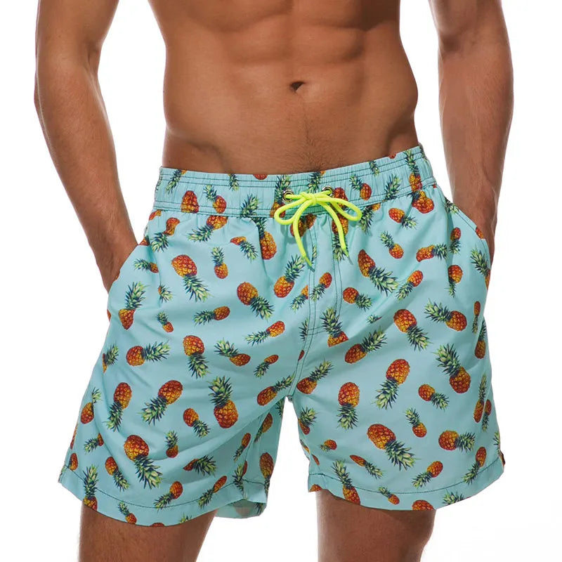 Men's Printed Swim Shorts with Pockets and Drawstring Waist