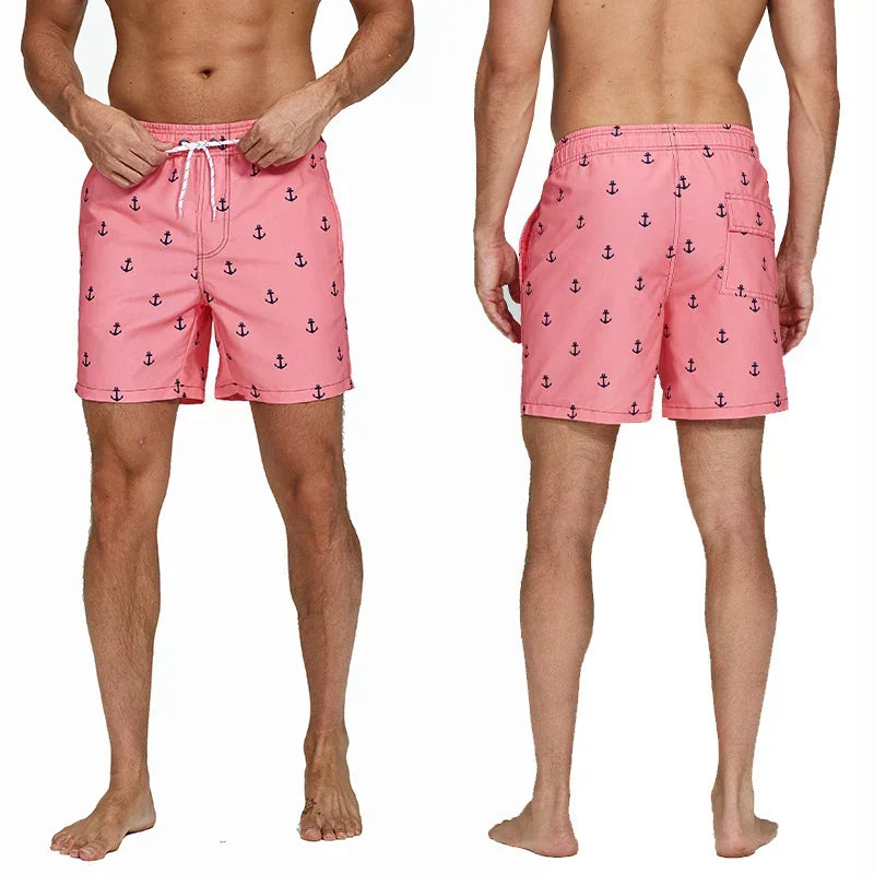 Men's Printed Swim Shorts with Pockets and Drawstring Waist