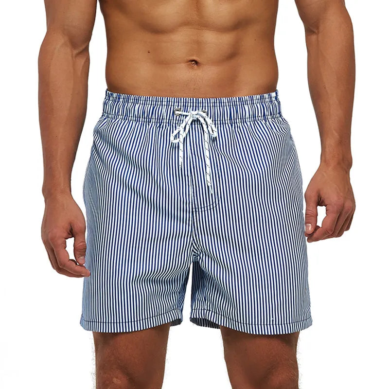 Men's Printed Swim Shorts with Pockets and Drawstring Waist