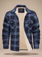 Men's Sherpa Lined Flannel Shirt Jacket Fleece Plaid Overshirt - Navy Blue