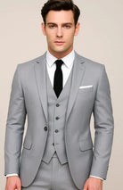 Men's Slim-Fit Three-Piece Single-Breasted Formal Suit - Grey