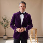 Men's Tailored-Fit Velvet Formal Blazer Jacket