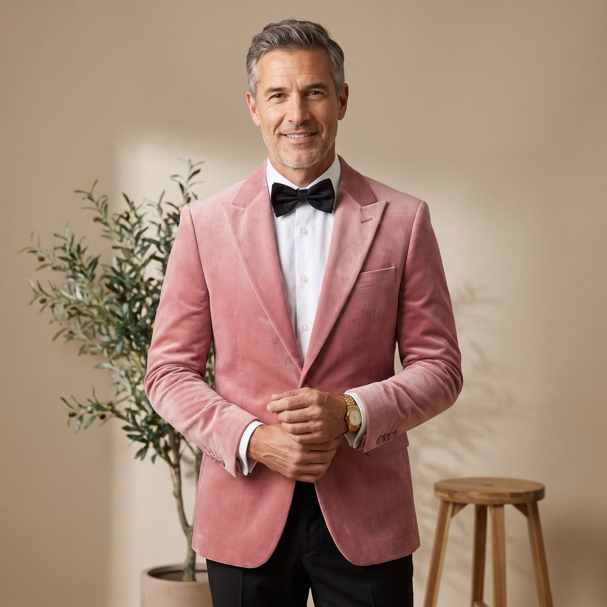 Men's Tailored-Fit Velvet Formal Blazer Jacket - Blush Pink