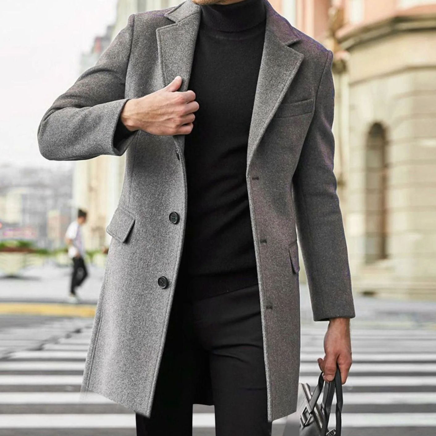 Men's Tailored Longline Winter Coat with Notched Lapels