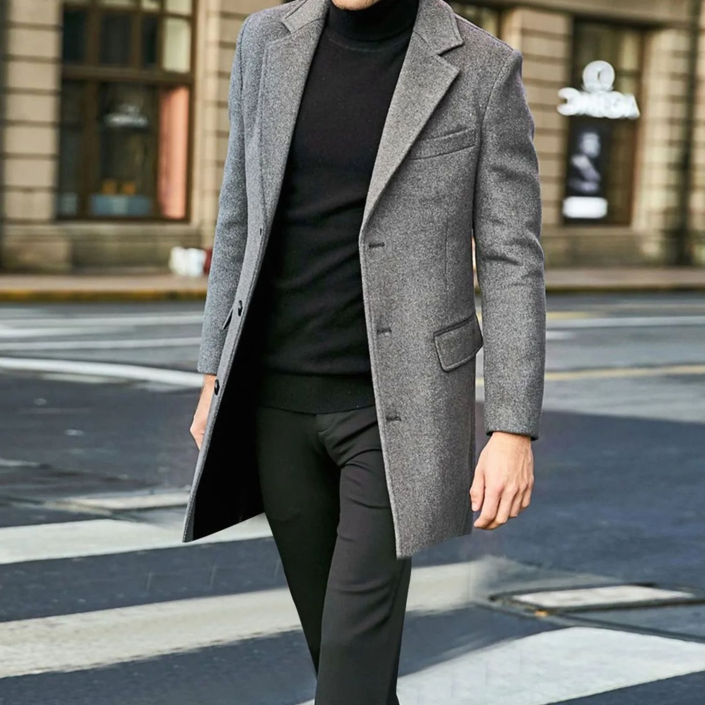 Men's Tailored Longline Winter Coat with Notched Lapels